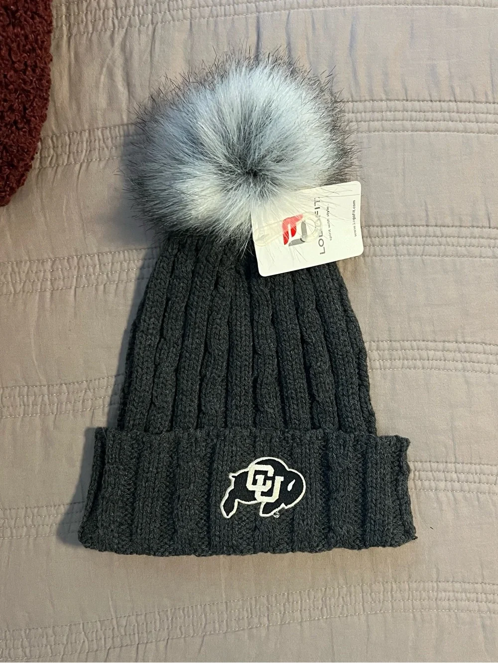 CU Buffs Women’s Charcoal Gray Pom Beanie Colorado NEW Football Game Day